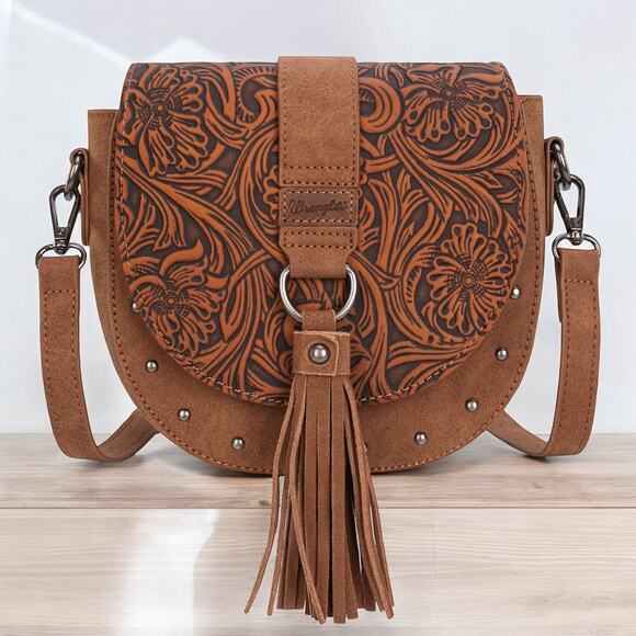 Wrangler Tooled Brown Small Crossbody/Saddle Bag *NEW in Package* - Picture 1 of 5